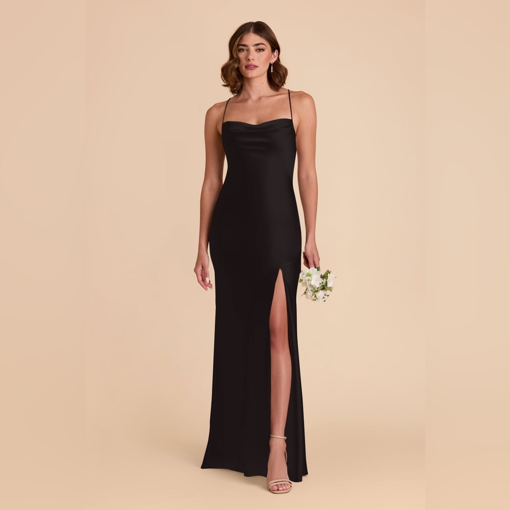 Birdy Grey Black Spaghetti-Strap Maxi Dress with Side Slit